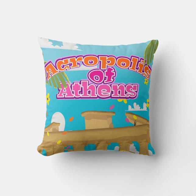 Acropolis of Athens Greece travel poster. Throw Pillow (Front)