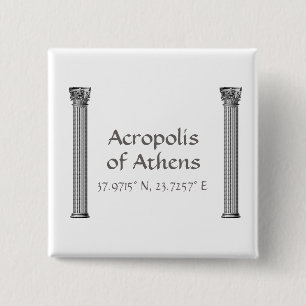 Acropolis of Athens Latitude  Longitude   2 Inch Square Button