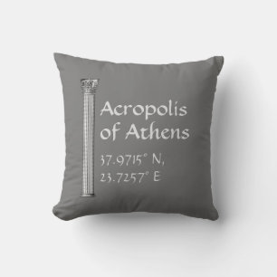 Acropolis of Athens Latitude  Longitude  Throw Pillow