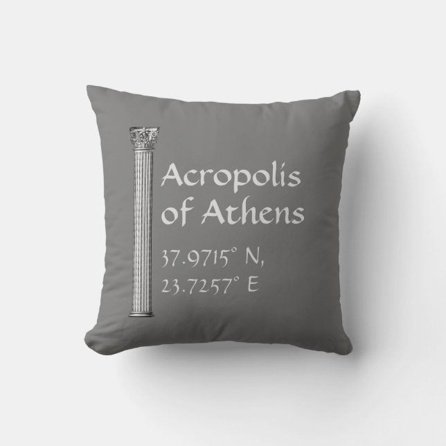 Acropolis of Athens Latitude  Longitude  Throw Pillow (Front)