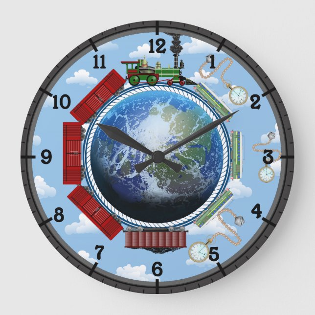 Across the Earth Multi-Train Large Clock (Front)