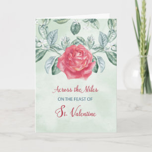 Across the Miles on Valentines Day Rose Religious Card