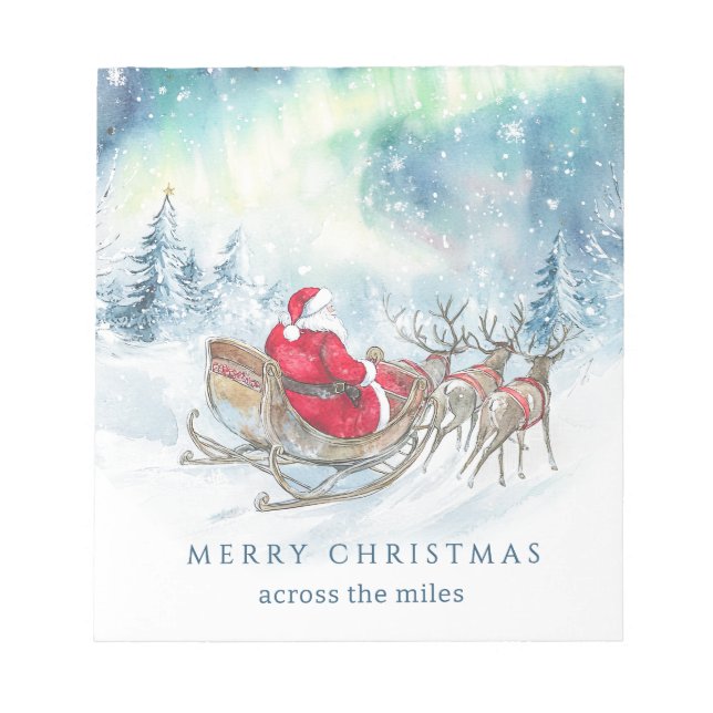Across the Miles Santa Reindeers Sleigh Christmas Notepad (Front)