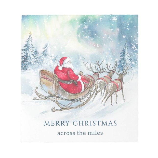 Across the Miles Santa Reindeers Sleigh Christmas Notepad (Front)