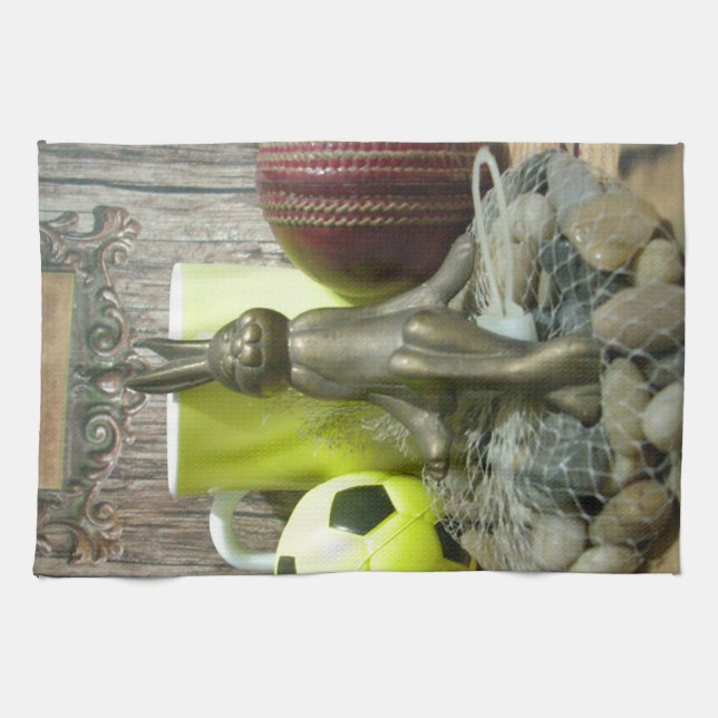 Across the Pitch & Crease: Football Cricket Blend Kitchen Towel (Horizontal)