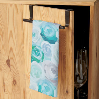 Acryl roses in blue turquoise colors kitchen towel
