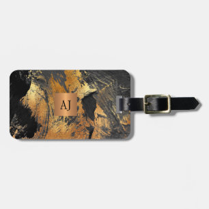 Acrylic abstract painting copper black monogrammed luggage tag