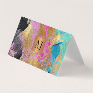 Acrylic abstract painting copper gold monogrammed business card