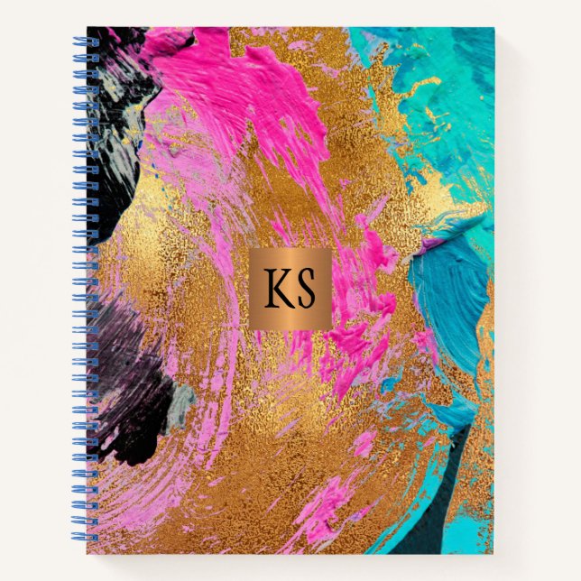 Acrylic abstract painting copper gold monogrammed notebook (Front)