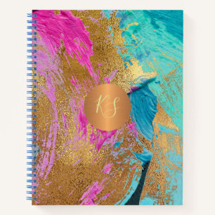 Acrylic abstract painting copper gold monogrammed notebook