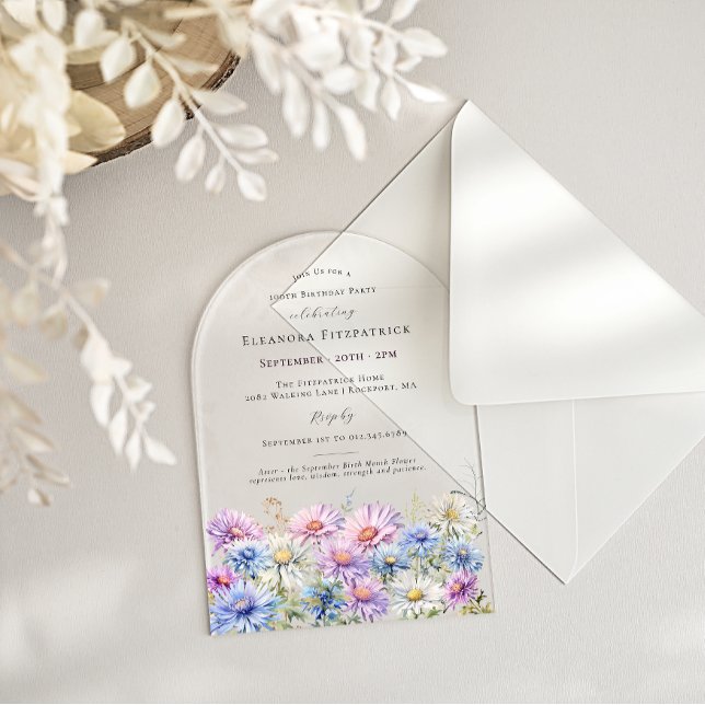 ACRYLIC ARCH 100 Birthday September Birth Flower  Invitations (Creator Uploaded)