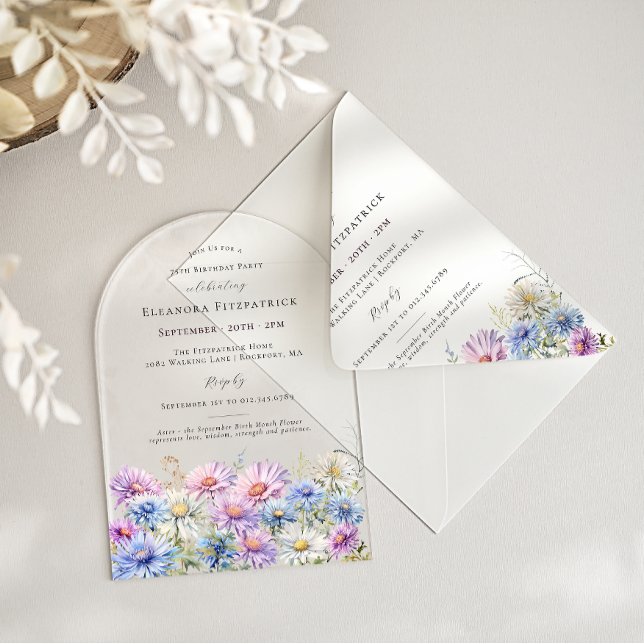 ACRYLIC ARCH 75 Birthday September Birth Flower  Invitations (Creator Uploaded)