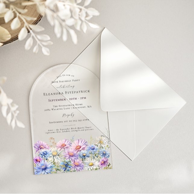 ACRYLIC ARCH 80 Birthday September Birth Flower  Acrylic Invitations (Creator Uploaded)