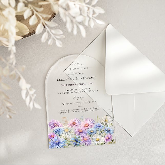 ACRYLIC ARCH 90 Birthday September Birth Flower  Acrylic Invitations (Creator Uploaded)