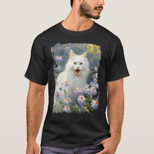 Acrylic Art White Cat T-Shirt (Front)