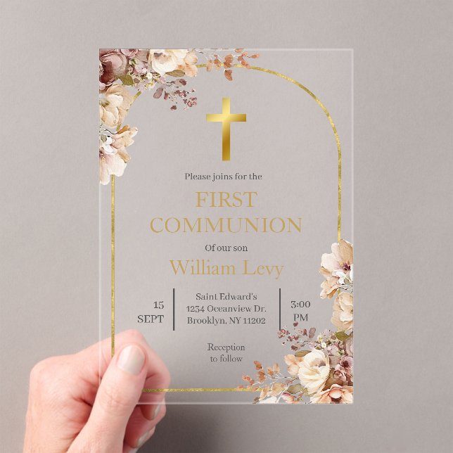 Acrylic Autumn floral boho first communion Invitations (Insitu (Handheld))