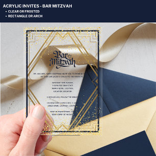 ACRYLIC BAR MITZVAH Modern Navy Gold Classy Invitations
