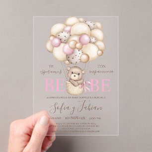 Acrylic Bear Balloons Baby Shower Girl Spanish Invitations