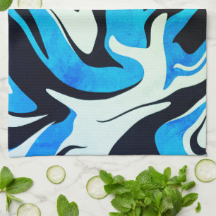 Acrylic Blue Black Liquid Abstract Pattern Kitchen Towel