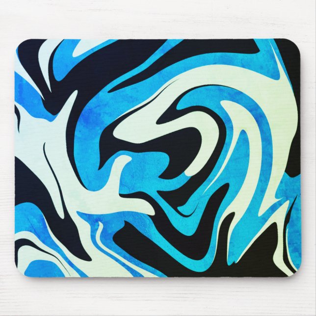 Acrylic Blue Black Liquid Abstract Pattern Mouse Pad (Front)