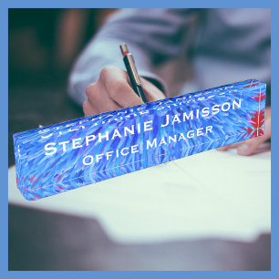 Acrylic Blue Floral Macro Abstract Name and Title Nameplate