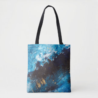 Acrylic blue, starry sky painting. tote bag