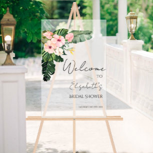 Acrylic Bridal Shower Welcome Sign   Palm Tropical
