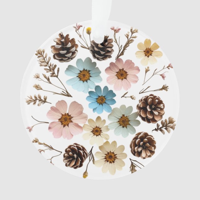 Acrylic Circle Ornament | Pressed Flowers  (Front)