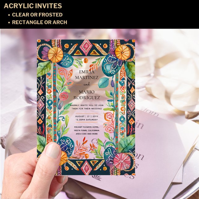 Acrylic Clear Fiesta Folkart Floral Wedding BUDGET Acrylic Invitations (Creator Uploaded)