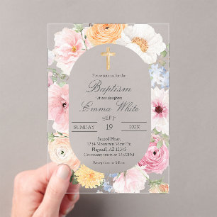 Acrylic Crucifix  baptism Invitations