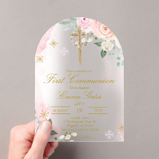 Acrylic Crucifix  first communion Invitation