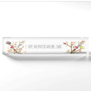 Acrylic Desk Name Plate Whimsy Birds