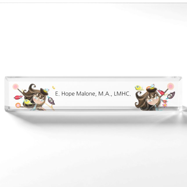 Acrylic Desk Name Plate Whimsy Birds (Front)