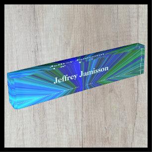 Acrylic Desk Nameplate, Blue and Green Starburst Nameplate