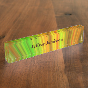 Acrylic Desk Nameplate, Yellow and Green Nameplate