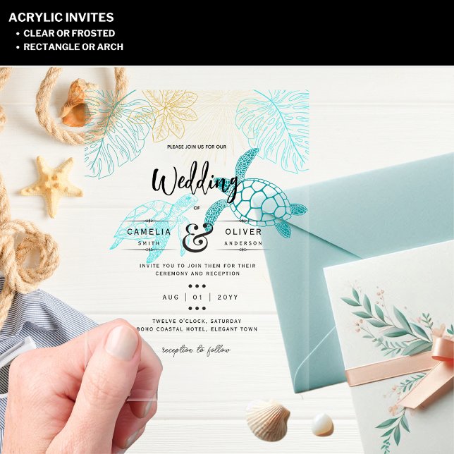 ACRYLIC Destination Wedding Beach Sea Turtles Acrylic Invitations (Creator Uploaded)