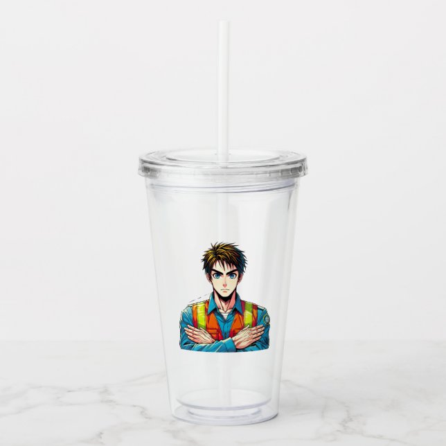 acrylic drinking cup with manga security expert (Front)