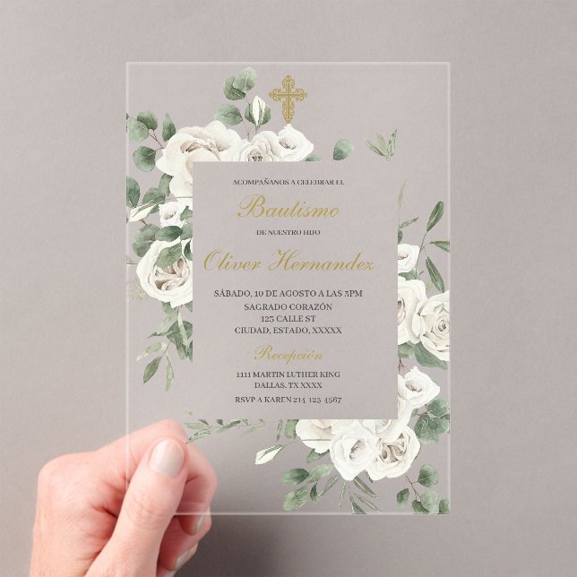 Acrylic Floral Baptism Spanish Invitation (Insitu (Handheld))