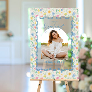 Acrylic Floral Graduation Party Sign With Photo