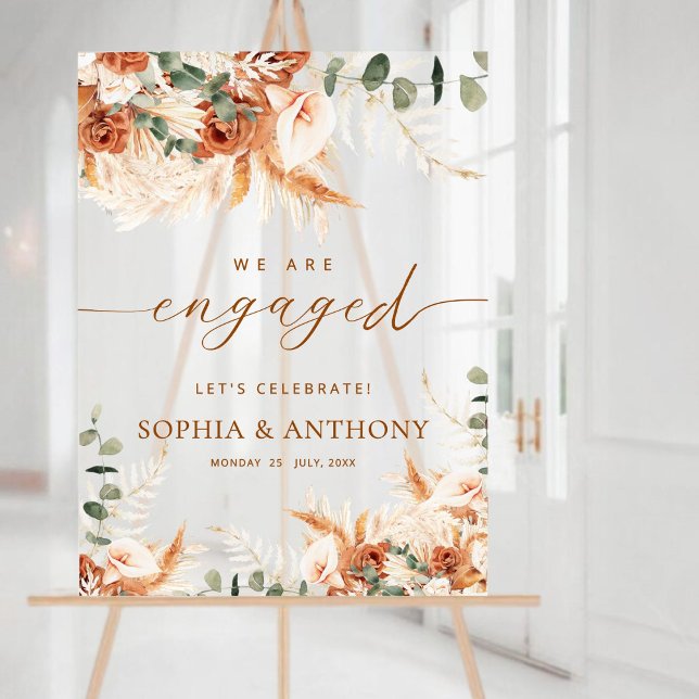 Acrylic Floral Pampas Engagement Party Welcome  Sign (Creator Uploaded)