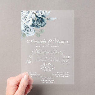 Acrylic floral Spanish Wedding Acrylic Invitations