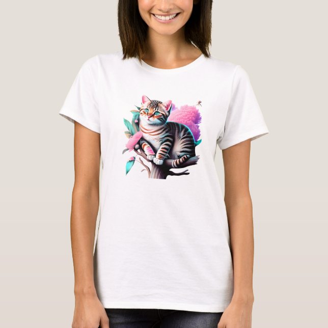 Acrylic Flower Cat Cute T-Shirt (Front)