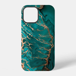 Acrylic Fluid Art. Dark green waves in abstract oc iPhone 12 Case