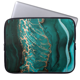 Acrylic Fluid Art. Dark green waves in abstract oc Laptop Sleeve
