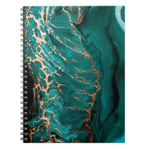 Acrylic Fluid Art. Dark green waves in abstract oc Notebook