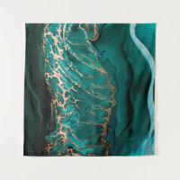Acrylic Fluid Art. Dark green waves in abstract oc