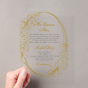 Acrylic Gold frame Spanish Quinceanera Acrylic Invitations
