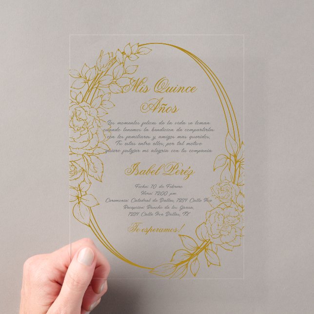 Acrylic Gold frame Spanish Quinceanera  Acrylic Invitations (Insitu (Handheld))