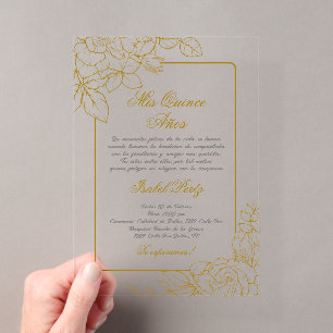 Acrylic Gold frame Spanish Quinceanera Acrylic Invitations