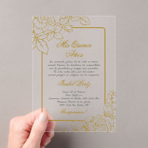 Acrylic Gold frame Spanish Quinceanera  Invitations